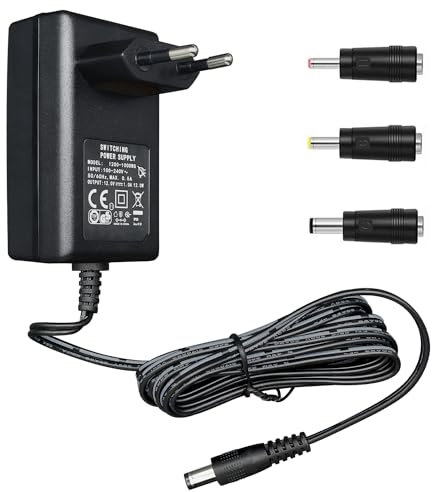 Adaptateur Secteur 12V 1A/1000mA, AC 100-240V 50/60Hz vers Chargeur Mural DC 12V 1A/1000mA 12W, Positif Central, câble 1.8m 20AWG pour Une Utilisation Stable et Flexible, 3 Accessoires Inclus
