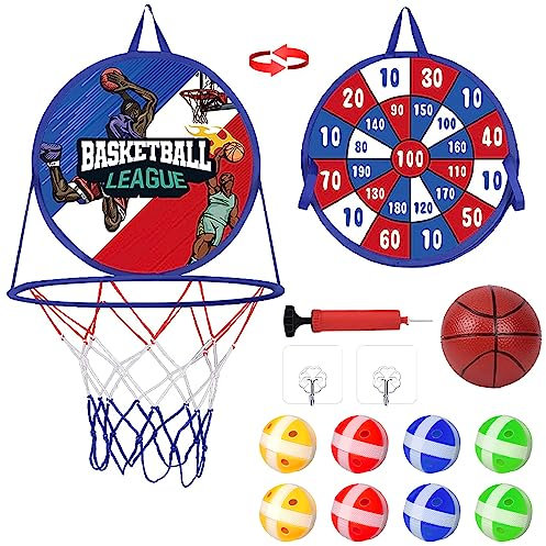 Basketballkorb mit Dartscheibe-Set für Kinder, 2 in 1 Dartscheibe und Mini Basketballkorb Zimmer Spielzeug, Faltbares Indoor und Outdoor Wurfspiel Geschenk für Kinder, Mädchen und Jungen