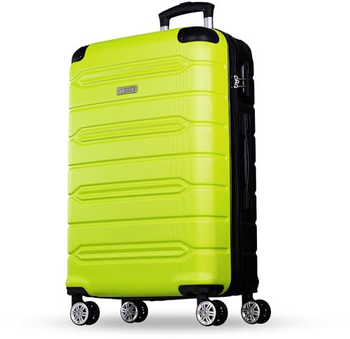 NOWI Hartschalenkoffer Mittelgroß – 62,7L Volumen – 8 Rollen 360° drehbar – Leichter ABS Koffer mit Zahlenschloss & Teleskopgestänge – Reisekoffer, Handgepäckskoffer, Trolley (Lime, L)