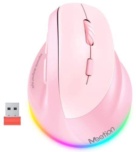 MEETION Ratón ergonómico, mouse vertical inalámbrico con retroiluminación RGB, ratones recargables para Bluetooth (5.2 + 3.0) USB, 4 DPI ajustables compatibles con Mac/Windows/Andriod/PC/Tablet/iPad