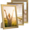 PHOTOLINI Bilderrahmen A4 Holz MDF Gold, breiter DIN A4 Bilderrahmen 3er Set 21x30 gold, Rahmen 21x30 din a 4 mit Acrylglas, picture frame zum Aufhängen & Aufstellen, Bilder Rahmen 30x21 mit Zubehör
