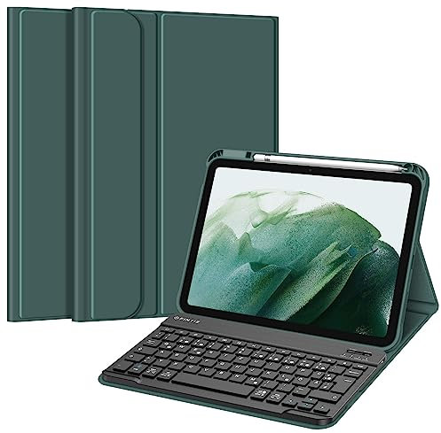 FINTIE Tastatur Hülle für iPad 11.Generation 11 2025, iPad 10. Generation 2022 10.9, Schutzhülle mit TPU Rückschale, Pencil Halter und magnetisch Abnehmbarer Tastatur mit QWERTZ Layout, Dunkelgrün