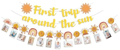 Boho-Sonne-Dekoration zum 1. Geburtstag, inklusive First Trip Around The Sun Banner, böhmisches monatliches Fotobanner für Kinder, zum ersten Geburtstag, Boho-Regenbogen, You are My