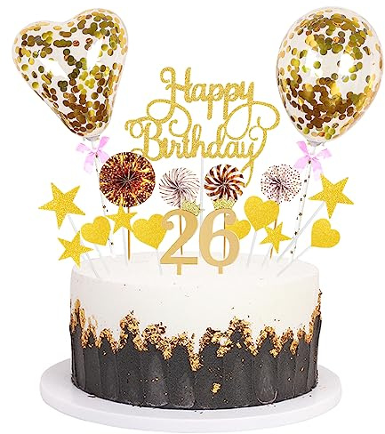 Daimay Tortenaufsätze Geburtstag Tortendeko Cake Topper Kuchen Deko Happy Birthday kuchendeko Boho Torten Topper Cupcake Muffin Topper Ballon Glitter Stern Konfetti Luftballon - Gold 26