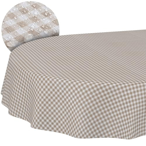 Tischdecke aus Stoff Textil abwaschbar Tischwäsche Tischtuch Baumwolle Polyester Vichy Gray Oval 260x140cm In-/Outdoor Tischdecke