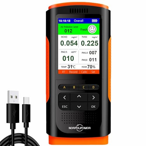 Norpolifomor Echtzeit-Luftqualitätsdetektor, AQI-Luftqualitätsmonitor, Formaldehyd, TVOC-Messgerät, PM2.5-Sensor für Autos, Häuser, Schulen, Büros, drinnen und draußen