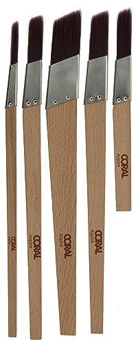 Coral 33749 Aspire 5 piece Slant Lining Fitch Paint Brush set Professional Firm Profile for Fast Accurate Detail Ultra-Smooth Finish with Emulsion or Gloss FSC Wood 0.25, 0.5, 0.75, 1, 0.5 Stubby
