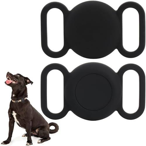 Airtag Silikon-Hundehalsband für GPS-Ortung, Schutzhülle kompatibel mit Apple Airtag, Sicherheit und Anti-Verlust (wasserabweisend, schwarz-schwarz)