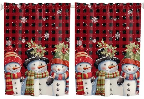 Décorations de Noël Rideaux Cuisine Petit Rideau Court 70x61cm 2pcs / Set Semi-Transparent cantonnières de Noël pour fenêtres Courts de Neige Rideaux de Paysage pour Le Salon Style 2