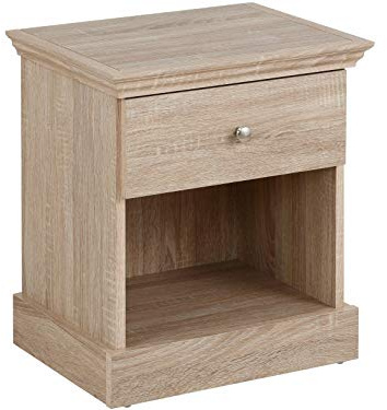 DHP Furniture Binz Nachttisch Eicheoptik, 45 x 35 x 50 cm, Nachtkommode mit Tür und Ablagefach, Beistelltisch aus Holzwerkstoff mit Metallgestell für Schlafzimmer und Wohnzimmer