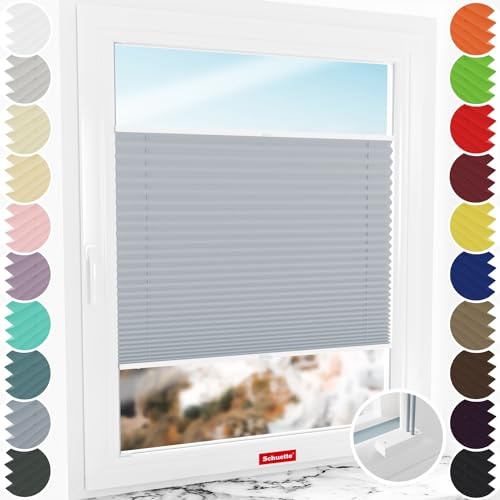 Schuette® Plissee mit Bohren zum Anschrauben ● Thermo Kollektion: Iron Fog (Hellgrau) ● 95x100cm (Breite x Höhe) ● Suprafix Faltrollo Befestigung ● Bequeme Rollo Montage inkl. Video