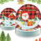 Duocute Vajilla Desechable de Navidad 40 Pieza, 23cm(9inch) and 18cm(7inch) Xmas Papá Noel Búfalo Plaid Fiesta, Platos de Papel para Cena de Navidad-20 Invitados