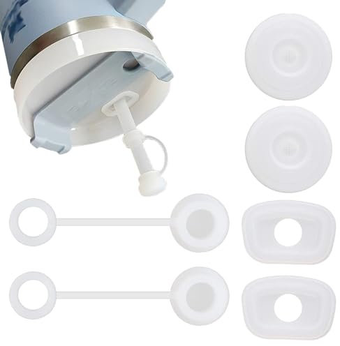 6PCS Silicone Spill Proof Stoppers Accessories,Silicone Spill Proof Stopper Set with Stanley Cup 1.0 40oz/ 30oz,Reusable Square Spill Round Leak Stopper Leakproof Straw Topper Cup Straw Cover