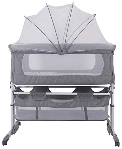 Willonin Cododo Babybett Cododo mit Matratze, Moseskorb zum Schlafen in aller Sicherheit, tragbares Kinderbett, leicht zu falten für Neugeborene/Säugling (92 x 58 x 70-87 cm – Grau)