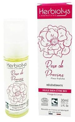 Herbiolys | Huile végétale Bio | Huile Bien-être | Rose de Provins (Régénérante) | Visage & Corps | 30 ml