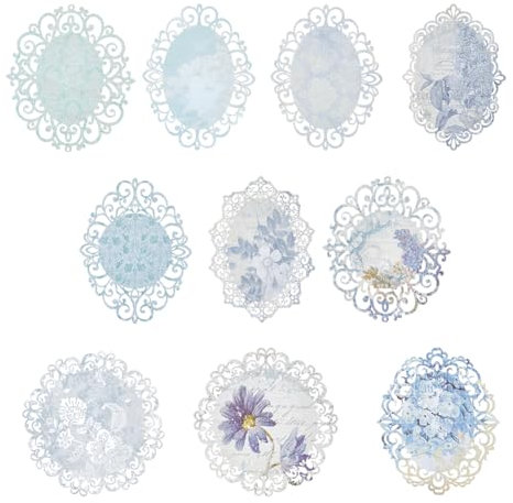 DICOSMETIC 40 Stück Scrapbooking Spitze Papier Dekoratives Spitzenpapier Scrapbooking Zubehör Journaling Zubehör für Scrapbook Album Foto Tagebuch Dekor, Blaue