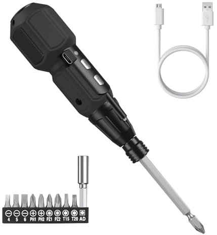 ORIA Electric Screwdriver Cordless, Rechargeable Power Screwdriver Set, Portable Repair Screwdriver Kit with LED Lights, Charging Cable, Bit Holder for Electronics, Toys, Glasses, Black