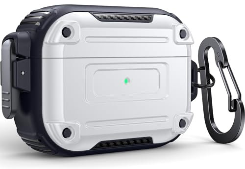 DASFOND Hülle Schutzhülle und Haut Case für AirPods Pro, [Front-LED Sichtbar] [Kabelloses Laden] militärische Hartschalen-Schutzhülle mit Schloss für AirPods Pro, Weiß