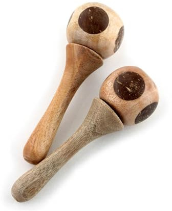 Zwei Kokos-Maraca-Shaker mit Mangoholzgriff