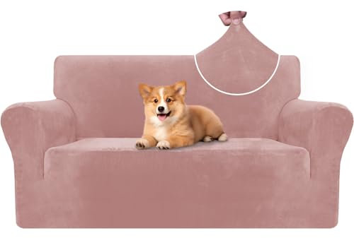 CYCMACO Copridivano Velluto Spesso 2 Posti, Universale Copridivani Elasticizzati, Copri Divani Antiscivolo, Moderno Sofa Cover Antigraffio, Fodera Divano Antimacchia Lavabile, Rosa
