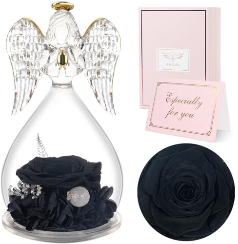 Sunia Rosa Eterna Regalo Donna, Rosa Stabilizzata Vera in Angel Cupola Regalo Mamma, Angelo Figurine di Vetro Regalo Nonna, Regalo Donna Compleanno, Regali Natale San Valentino Festa della Mamma