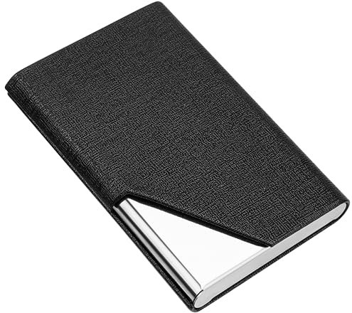 QH-Shop Porte - Cartes de Visite en Acier Inoxydable Étuis pour Cartes de Visite en Acier Inoxydable Porte - Cartes de Visite en Cuir avec Boucle Magnétique pour Hommes Femmes Noir