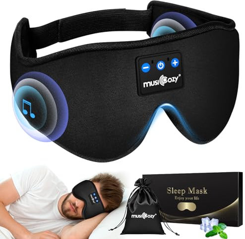 Musicozy Sleep Mask Headphones, 100% Blackout Sleep Headphones Bluetooth Eye Mask with Headphones for Sleeping,Travel,Nap,Relax,Meditation,Soft Sleep Mask with Headphones for Men Women