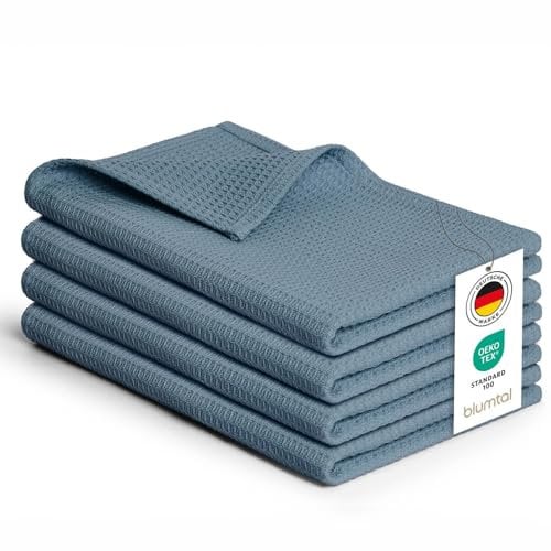Blumtal® Geschirrtücher 50x70 cm im 4er Set - Geschirrtücher Baumwolle 100% - Küchentücher bei 60 °C waschbar - Waffeltücher - Küchenhandtücher - Spül- & Geschirrtücher - Trockentücher Küche in blau