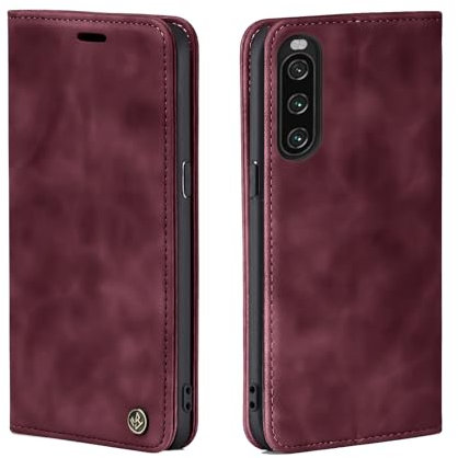 LBH Handyhülle für Sony Xperia 10 IV in Weinrot mit Karten- und Geldfach Smartphone Hülle mit Standfunktion Flip Case Schutzhülle Magnetverschluss Vintage