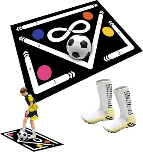 PHOEJIX SJJZLZL Soccer Training Mat, Football Footstep Training Mat, Silent Shock Absorption Training Mat, Anti-Skid Soccer Footwork Training Mat, Soccer Training Equipment for Kids.