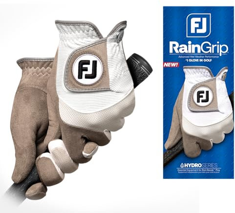 FootJoy RainGrip Golfhandschuh für Herren, Weiß/Grau, Größe L, 1 Paar