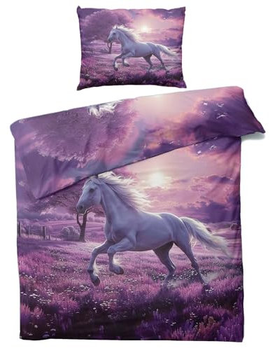 Generisch Bettwäsche 135x200 Pferde - Weißes Pferd Bettbezug 135 x 200 2er Set, Weiche & Angenehme Mikrofaser Bettbezüge & Kissenbezug 80x80, Bettwäsche-Sets mit Reißverschluss Y%-134