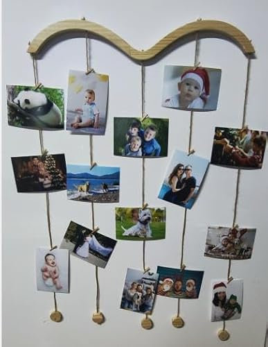 Uping Bilderrahmen Collage Fotorahmen für Mehrere Fotos Bilder Collage Wand Holzbilderrahmen mit 36 Kleinen Holzklammern Grußkarte Display für Home Party Wanddekoration