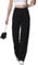 HMIYA Weite Hosen Damen Lässig Gerade Stoffhose Business Elegant Dünne Herbst Hose mit Tasche,Schwarze,XL/30L