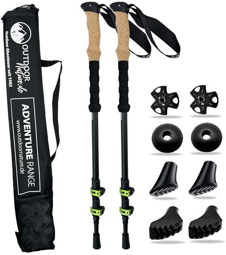 Teleskop Wanderstöcke Aluminium mit Korkgriff I Leichte Nordic Walking Stöcke Damen und Herren für Skifahren und Wandern I Trekkingstöcke Teleskop für Bergsport