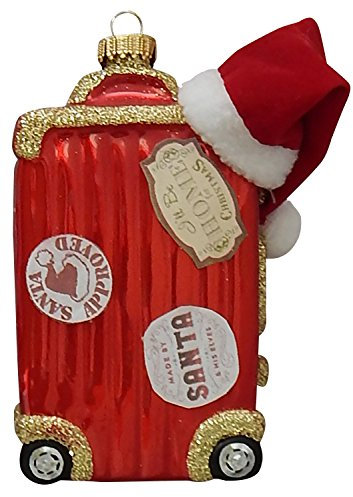 Krebs Glas Lauscha - Weihnachtsdekoration/Christbaumschmuck aus Glas - Santa Reisekoffer - Farbe: Rot - Größe: ca. 11 cm