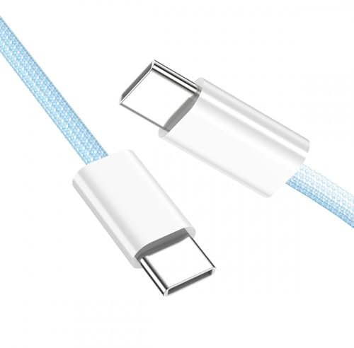 CY Câble de données USB-C Type C mâle vers mâle PD 27 W 65 W Alimentation 480 Mbps Manchon blanc pour téléphone, tablette et ordinateur portable (couleur bleue 0,2 m)
