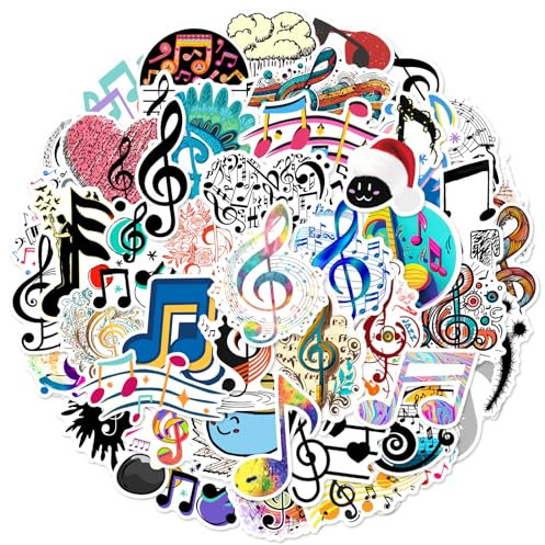 Bric Dodo 50 Stück Music Aufkleber Auto Laptop Telefon Gitarre Skateboard Motorrad Fahrrad Guitar Musik Stickers Set Vinyl Wasserdicht Aesthetic Aufkleber für Jugendliche Kinder Erwachsene
