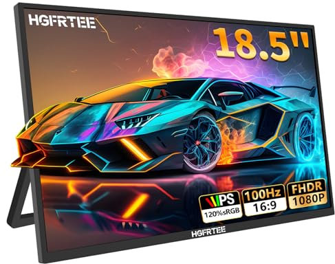 HGFRTEE Monitor portatile 18,5 Pollici, 1080P HDR Schermo Portatile IPS Antiriflesso, 100Hz, sRGB 100% USB-C, mini HDMI, Supporto Regolabile, VESA, Doppio Altoparlante per PC, Mac, Xbox, PS4/5