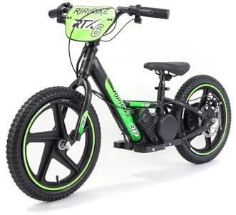 Draisienne électrique pour Enfants RIRIBIKE RTX6 24V (16), Vert, Batterie au Lithium, Moteur 250W, Frein à Disque, Siège PU Souple réglable