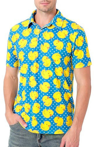 COSAVOROCK Polo de Pascua para Hombre Camiseta Disfraz Pato Amarillo, L