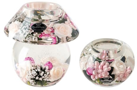 Dreamlight Teelichthalter Deko Noblesse Mercur - 2er Set Traumlicht Teelichter Glas Tischdeko Hochzeit Ostern Geschenk für Frauen Geschenkset Muttertag - Rose Ivory - Höhe 8/11 cm