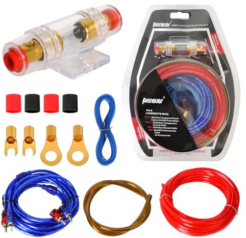 Suprbee 10GA Kit Cable Amplificador Coche, Car Audio Subwoofer Cable de Alimentación, Potencia 1500W Con un Portafusibles en Coche, Casa Móvil, Sala de Fiestas, Carro de Mano