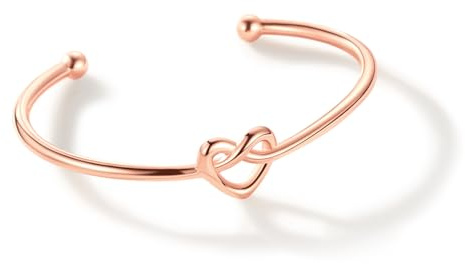 U7 Bracelet pour femme cuivre Jonc Ouvert Coeur Noeud or rose pour femme fille amie