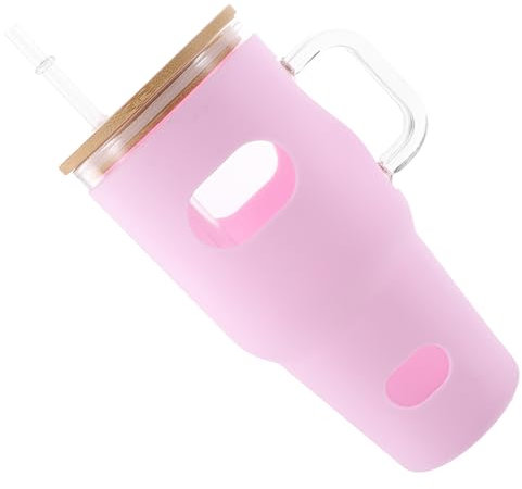 KICHOUSE Tazza Trasparente Con e Cannuccia Bottiglia Per Bevande Tazza in Vetro Portatile Con Copertura in Silicone Per Tè Cucina e Ufficio