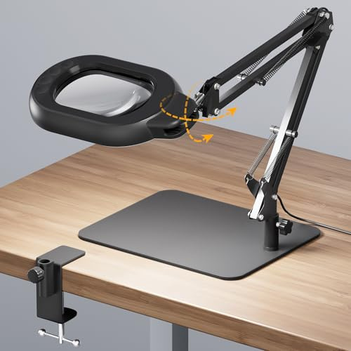 ONLYWIN Square Magnifying Desk Lamp, Magnifying Glass with Light and Stand