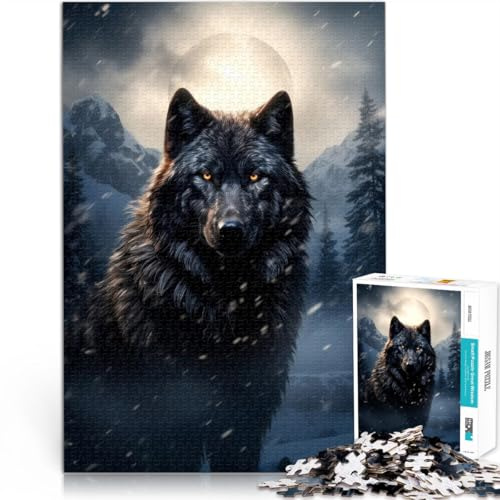 Stressabbau Schwierige Herausforderung schwarzer Wolf im Schnee 1000-teilige Puzzles für Erwachsene 26x38cm EIN Kunstwerk