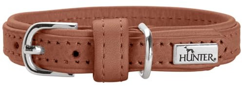 HUNTER Hundehalsband SOHO MINI, Farbe: Cognac, Rindsleder, weich & geschmeidig, fellschonend, leicht, für kleine Hunde & Welpen, Made in Germany, Größe: 32