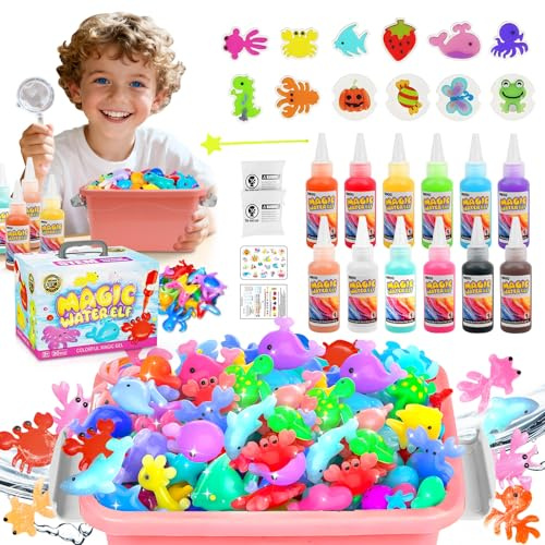 Magic Water Elf Kit, DIY Squishy Maker, Aqua Gelz Water Gel Kit for Kids, Aqua Fairy Water Gel Kit for Girls and Boys Aged 6 7 8 9 10, Creative Art Craft Gift for Christmas Birthdays (Pink Box)