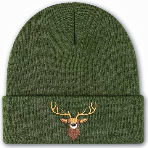 ZJKUBOIS Jäger Geschenke,Jagd geschenke Strickmütze Socken Set, Jagdzubehör Einheitsgröße Mütze mit Hochwertige Hirschkopf Stickereien, Jagdsocken, Winter Jagdbekleidung, Jagd Ausrüstung (Strickmütze)